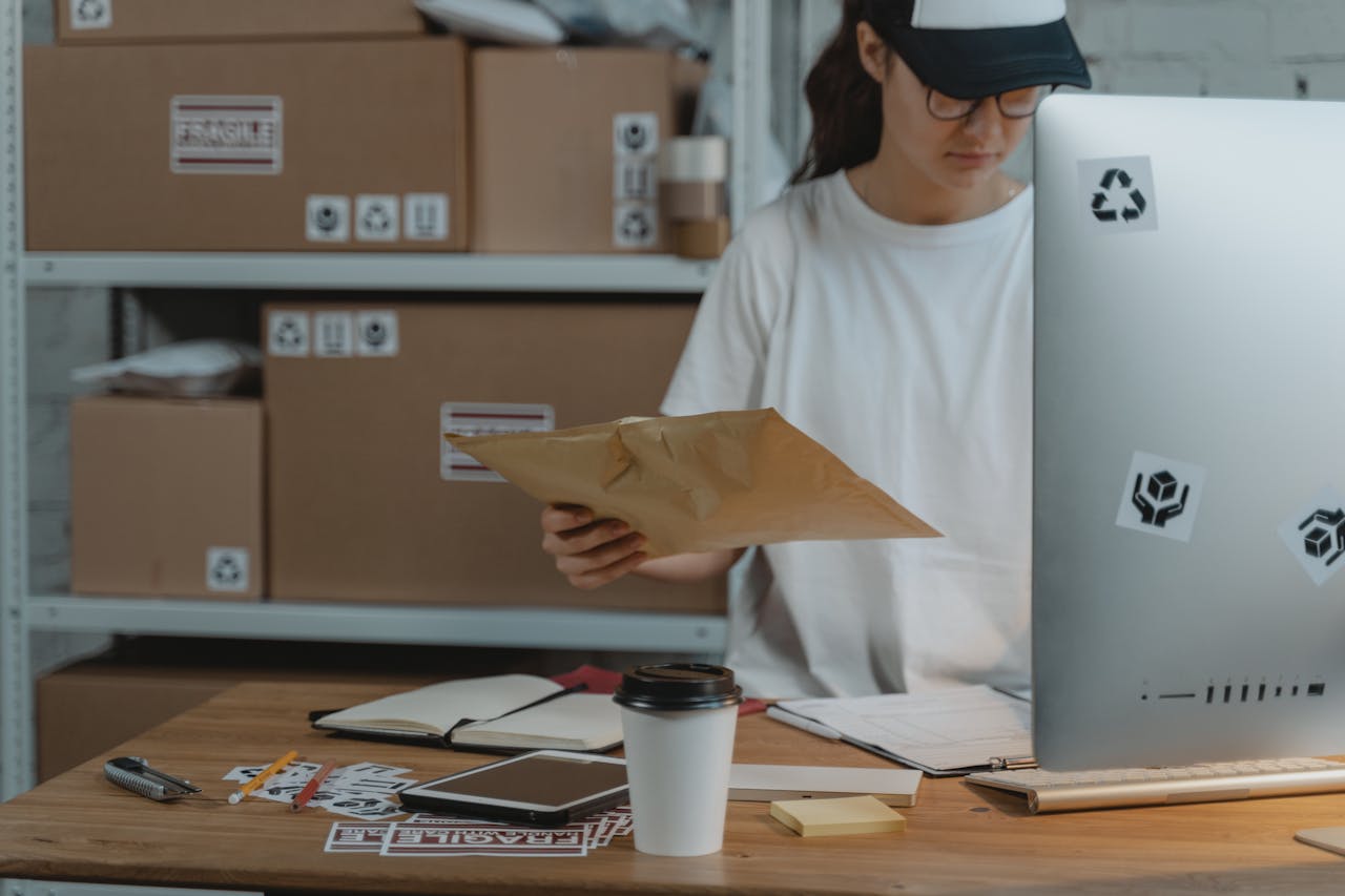 Crafting Captivating Headlines: Your awesome post title goes here Woman sorting parcels at her desk in a logistics office, demonstrating efficient workspace organization.