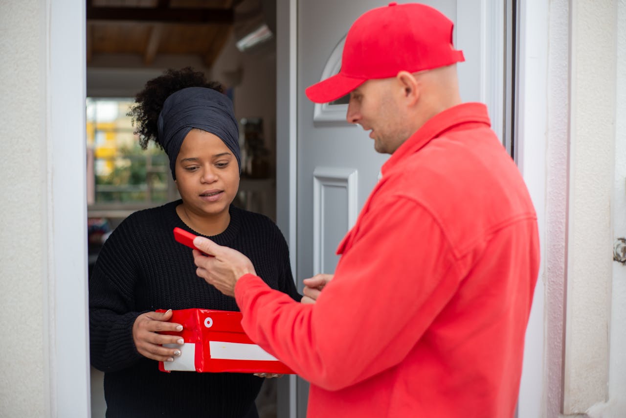 The Art of Drawing Readers In: Your attractive post title goes here Professional delivery service with a person receiving a red package at their doorstep.